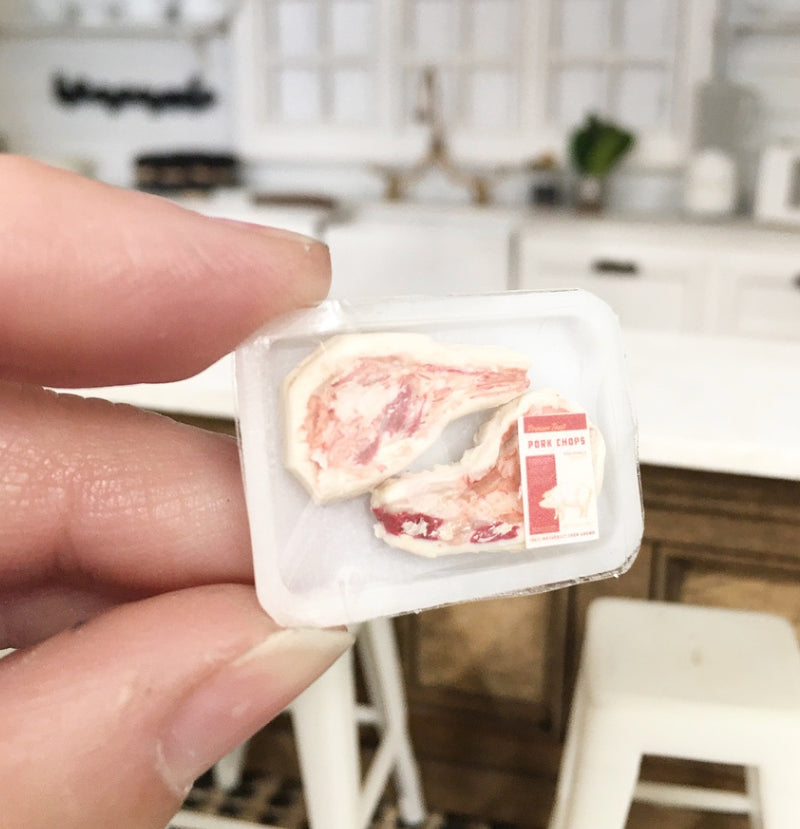1:12 Scale | Miniature Farmhouse Wrapped Meat on Tray Pork Chops