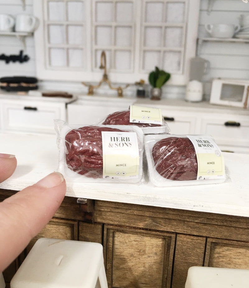 1:12 Scale | Miniature Farmhouse Wrapped Meat On Tray Ground Beef