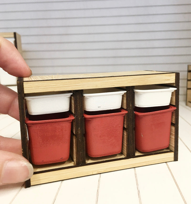 1 :12 Scale | Miniature Dollhouse Trofast Storage Cabinet 6 Tub Large Red White