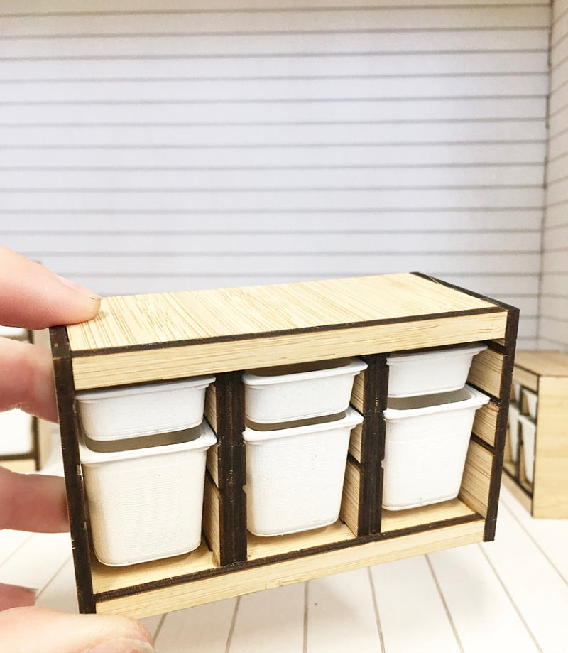 1 :12 Scale | Miniature Dollhouse Trofast Storage Cabinet 6 Tub Large White