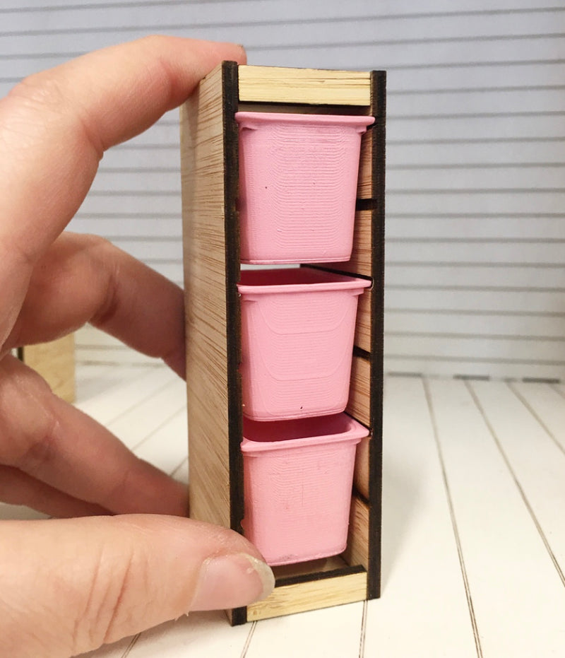 1 :12 Scale | Miniature Dollhouse Trofast Storage Cabinet 3 Tub Large Pink