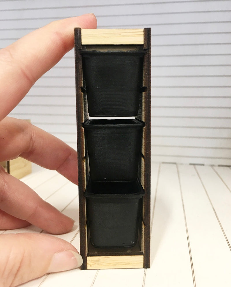 1 :12 Scale | Miniature Dollhouse Trofast Storage Cabinet 3 Tub Large Black