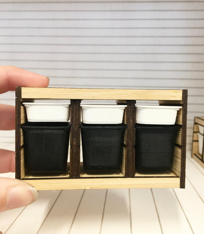 1 :12 Scale | Miniature Dollhouse Trofast Storage Cabinet 6 Tub Large Black & White