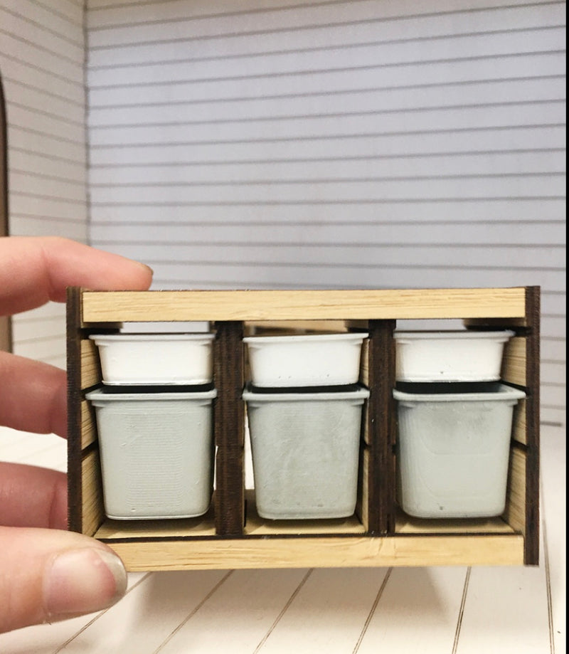 1 :12 Scale | Miniature Dollhouse Trofast Storage Cabinet 6 Tub Large Grey & White