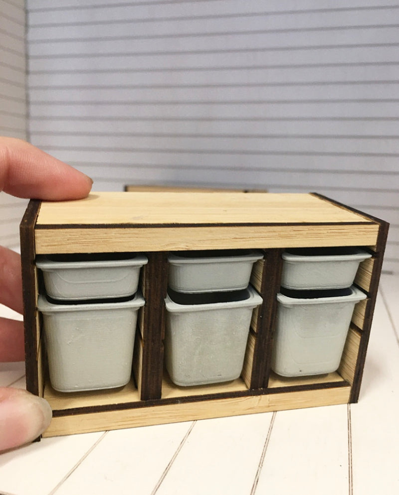 1:12 Scale | Miniature Dollhouse Trofast Storage Cabinet 6 Tub Large Grey
