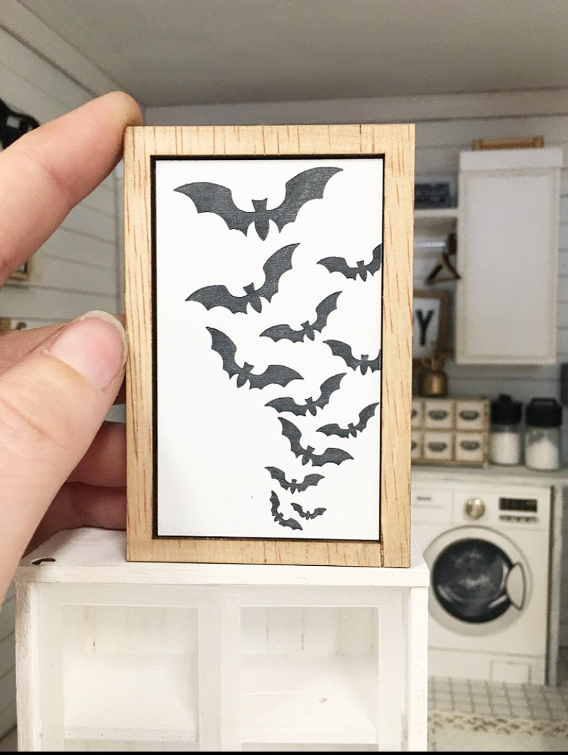 1:12 Scale | Miniature Farmhouse Halloween Sign flying bats