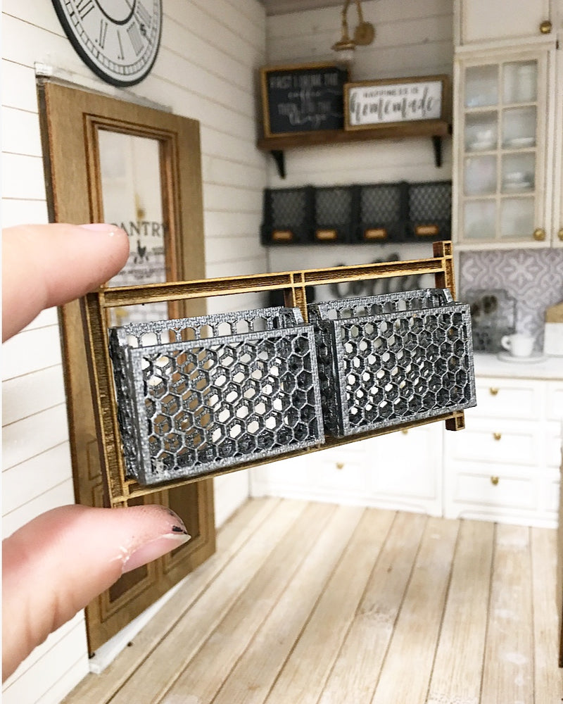 1:12 Scale | Miniature Farmhouse 2 Pocket Chicken Wire Wall Baskets