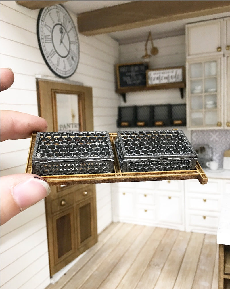 1:12 Scale | Miniature Farmhouse 2 Pocket Chicken Wire Wall Baskets