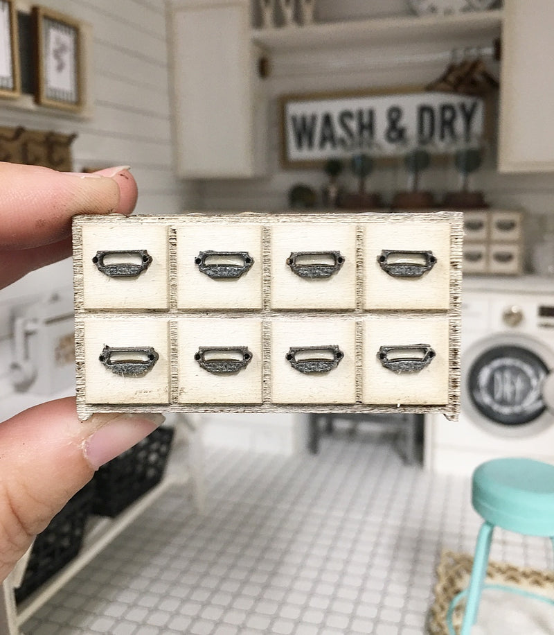 1:12 Scale | Miniature Farmhouse 8 Draw Mini Distressed Cabinet White