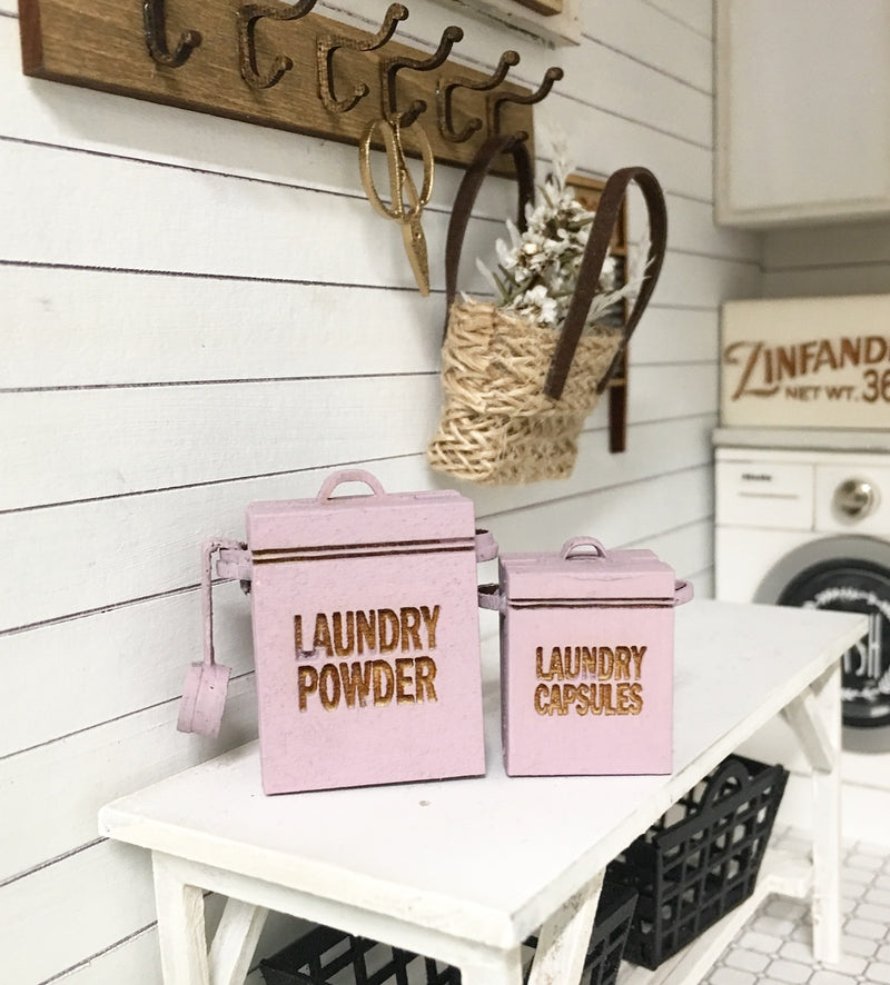 1:12 Scale | Miniature Farmhouse Laundry Powder & Capsules Canisters Lilac