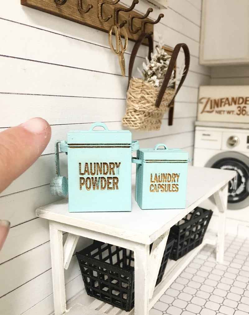 1:12 Scale | Miniature Farmhouse Laundry Powder & Capsules Canisters Mint