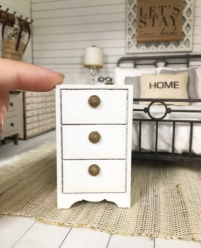 Miniature 1:12 | Farmhouse White Honeycomb Bedside table Nightstand