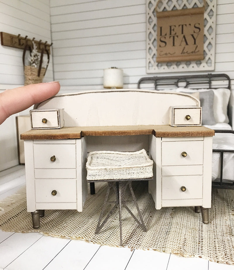 1:12 Scale | Miniature French Linen Vanity Table & Stool