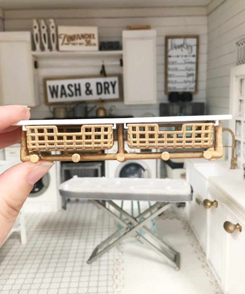 1:12 Scale | Miniature Dollhouse Wall Baskets Shelf White & Gold