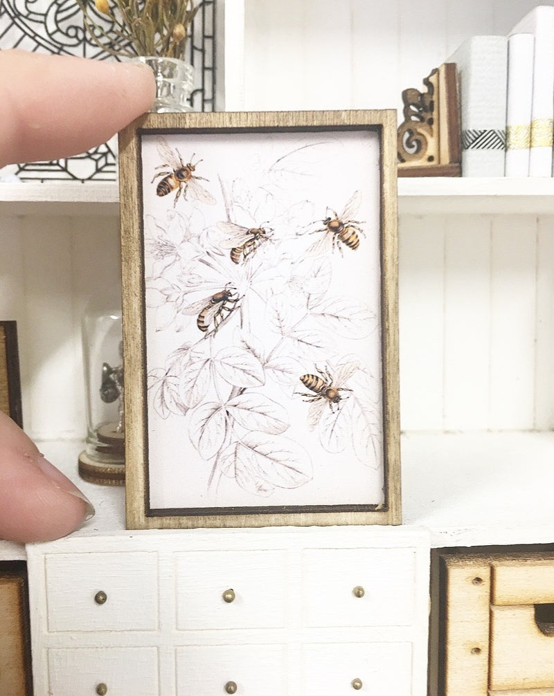 1:12 Scale | Miniature Farmhouse Wooden Frame Bee Print