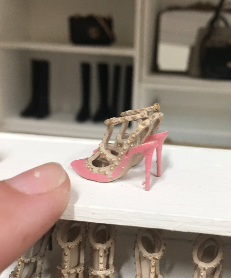 1:12 Scale | Miniature Farmhouse Shoes Valentino Rockstar Pumps Candy Pink