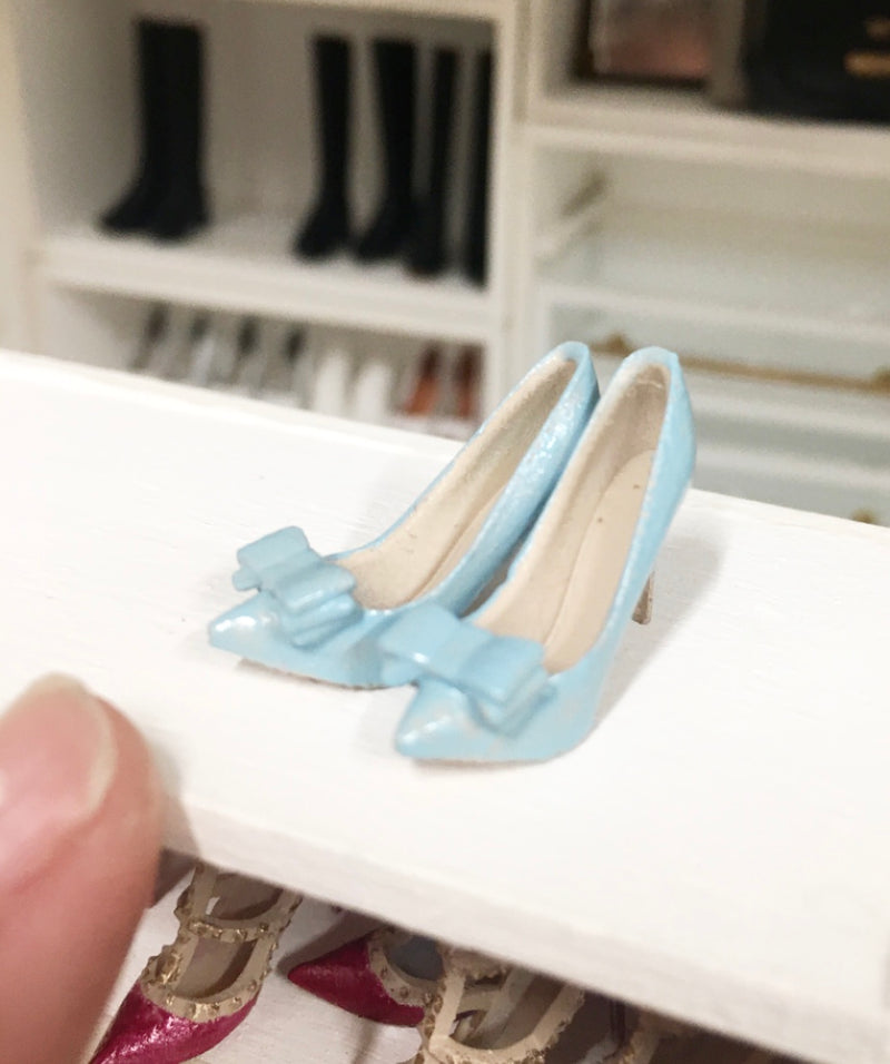 1:12 Scale | Miniature Farmhouse Shoes Bow Pumps Powder Blue