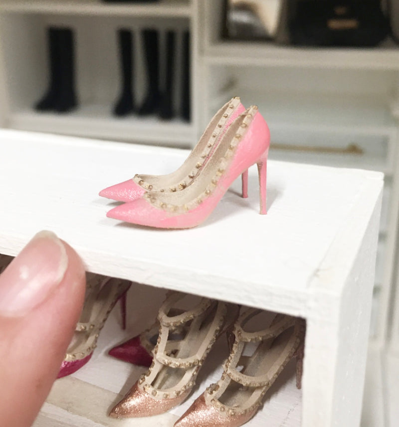 1:12 Scale | Miniature Farmhouse Shoes Valentino Rockstar High Heels Candy Pink