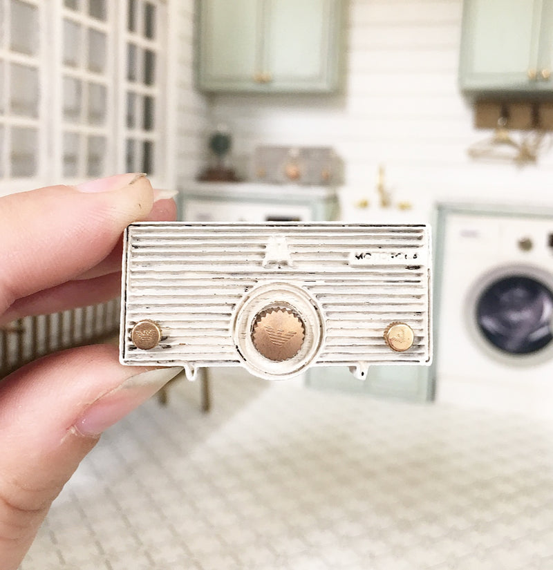 1:12 Scale | Miniature Farmhouse Motorola Bakelite Radio White & Copper