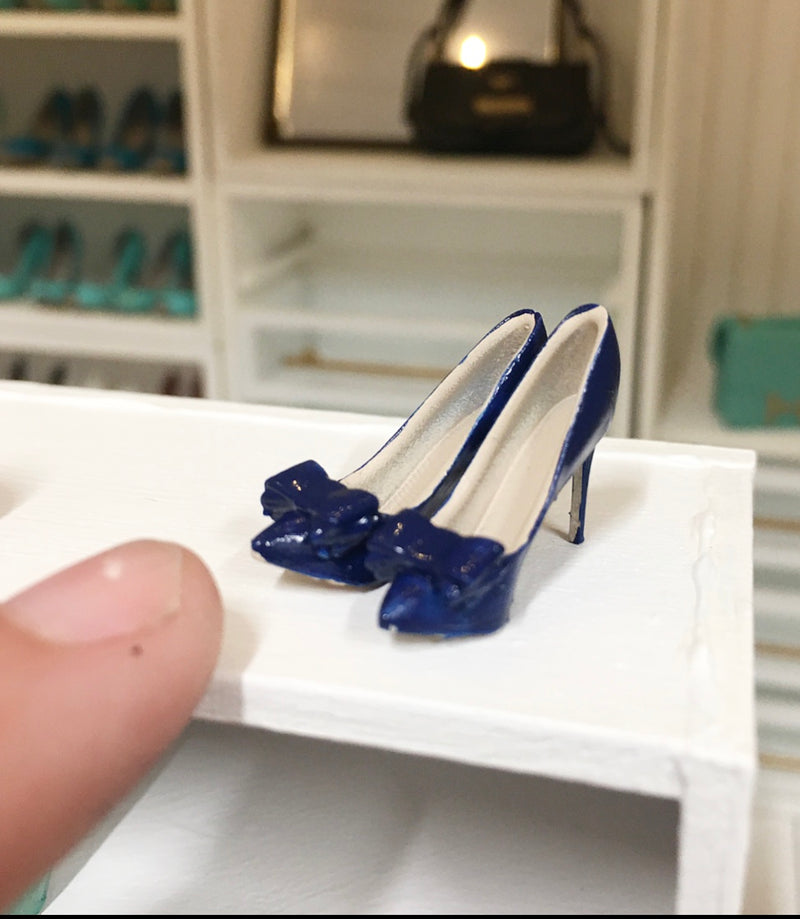 1:12 Scale | Miniature Farmhouse Shoes Bow Pumps Navy Blue