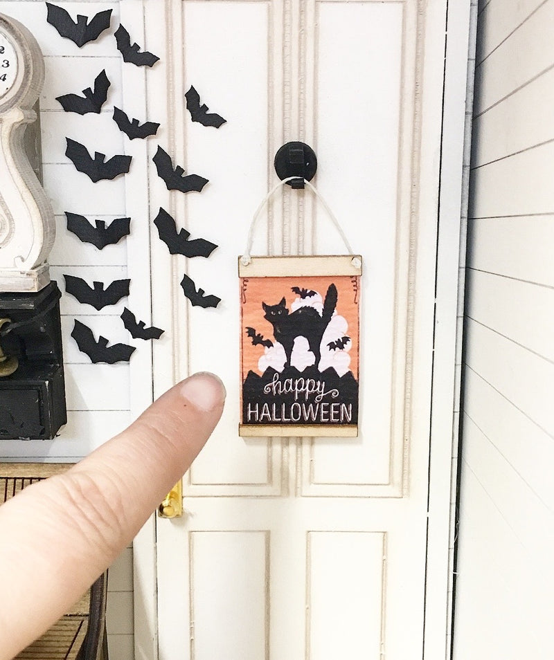 1:12 Scale | Miniature Farmhouse Happy Halloween Vintage Cat Sign