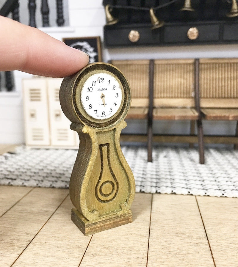 1 :12 Scale | Miniature Farmhouse Distressed Table Mora Clock Bronze