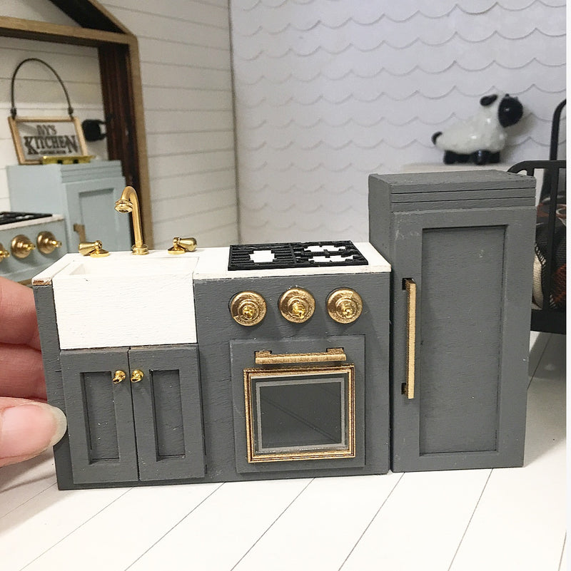 1:12 Scale | Miniature Farmhouse Kids Play Kitchen Set Charcoal