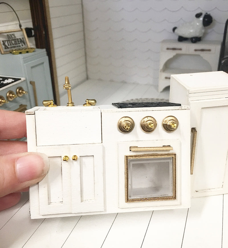 1:12 Scale | Miniature Farmhouse Kids Play Kitchen Set White