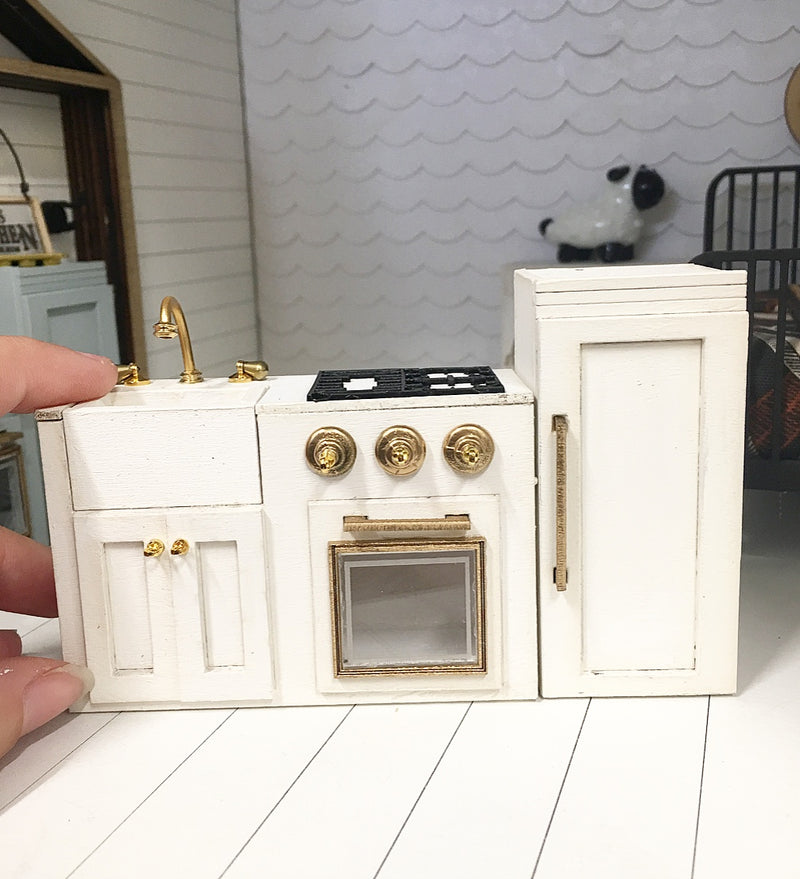 1:12 Scale | Miniature Farmhouse Kids Play Kitchen Set White