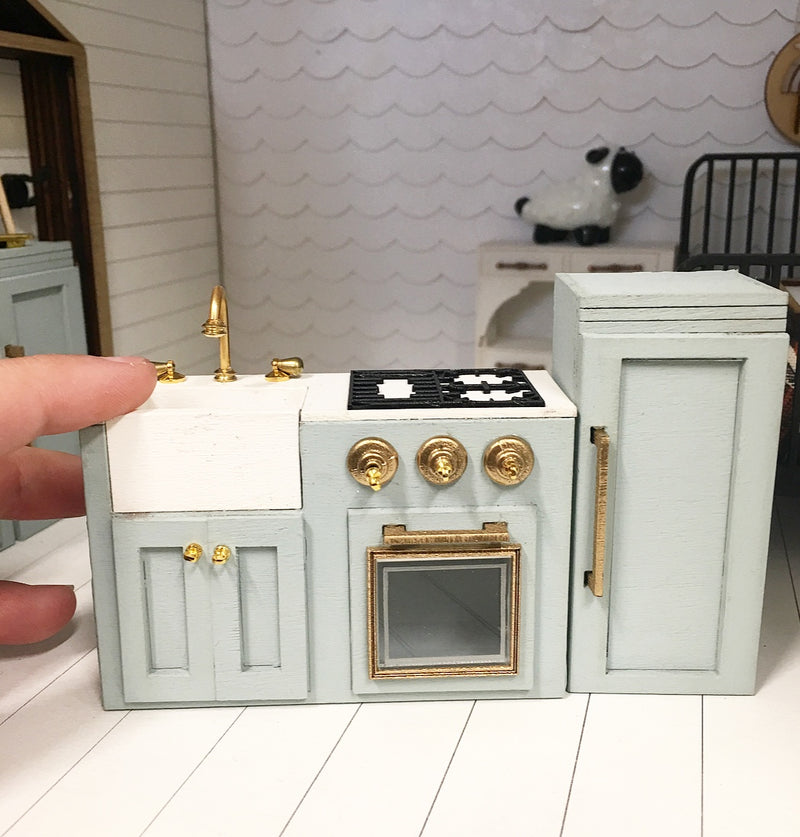 1:12 Scale | Miniature Farmhouse Kids Play Kitchen Set Vintage Blue