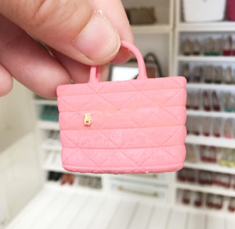 1:12 Scale | Miniature Farmhouse Dollhouse Bag Prada Padded Tote Bag Candy Pink