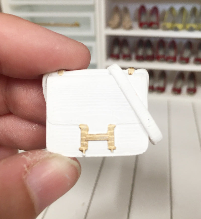 1:12 Scale | Miniature Farmhouse Dollhouse Bag Hermes Constance White