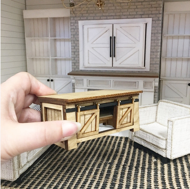 1 :12 Scale | Miniature Farmhouse Sliding  Barn Door Coffee Table