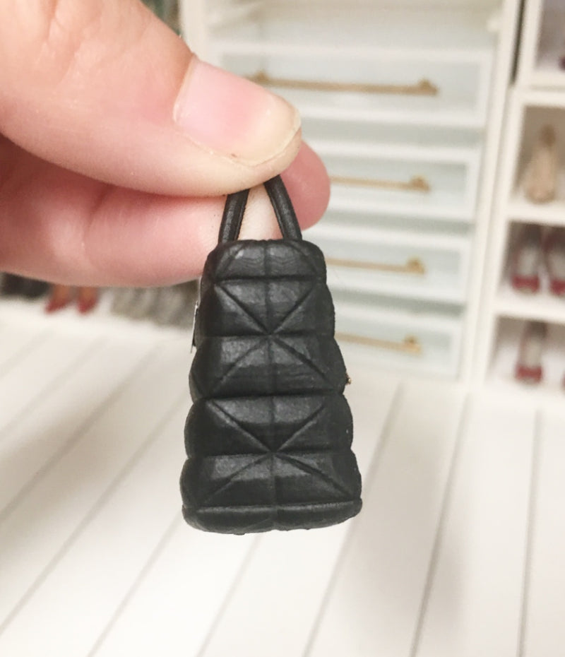 1:12 Scale | Miniature Farmhouse Dollhouse Bag Prada Padded Tote Bag Black