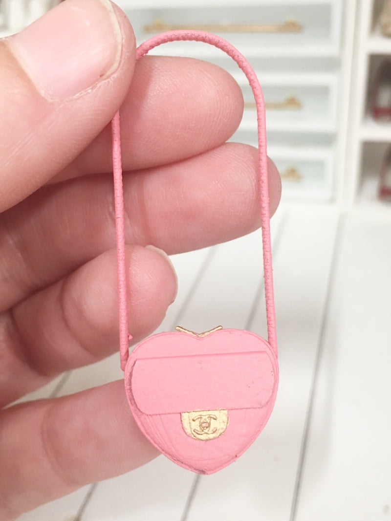 1:12 Scale  Miniature Farmhouse Chanel Heart Bag Candy Pink