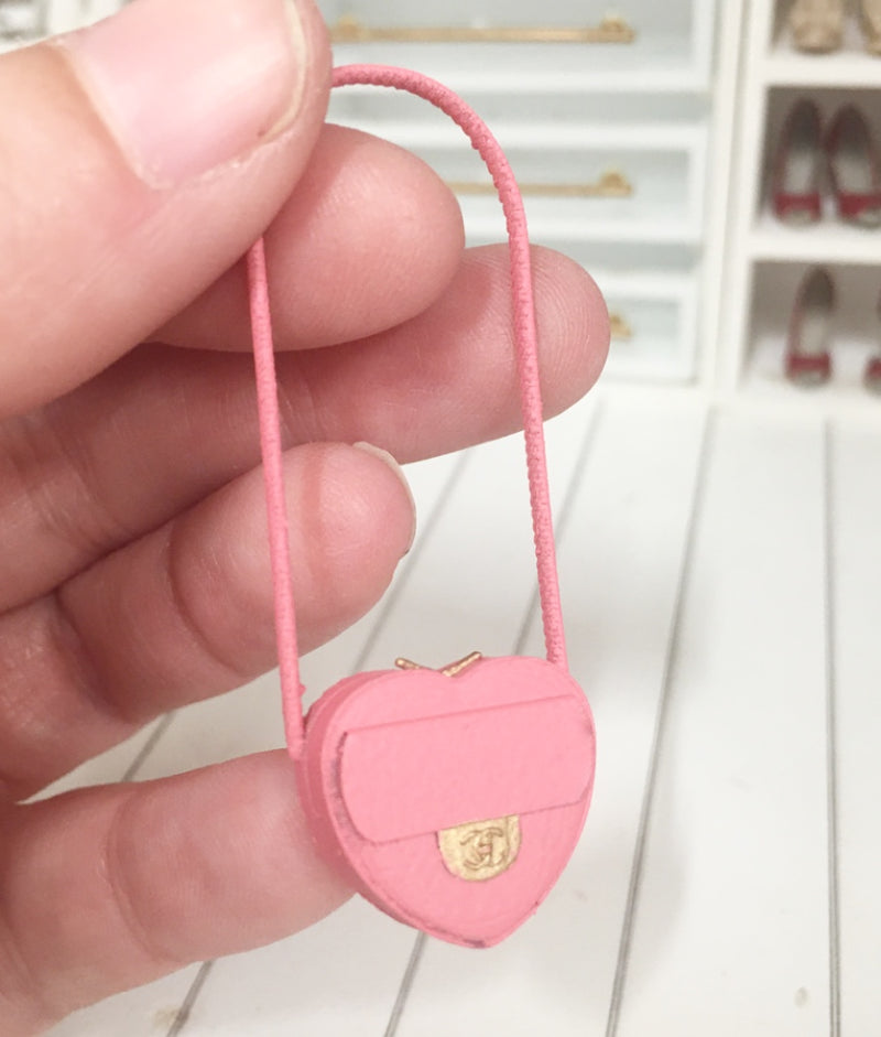 1:12 Scale | Miniature Farmhouse Chanel Heart Bag Candy Pink