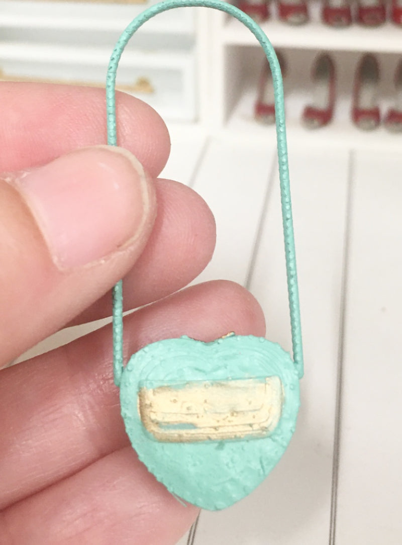 1:12 Scale | Miniature Farmhouse Chanel Heart Bag Mint Green