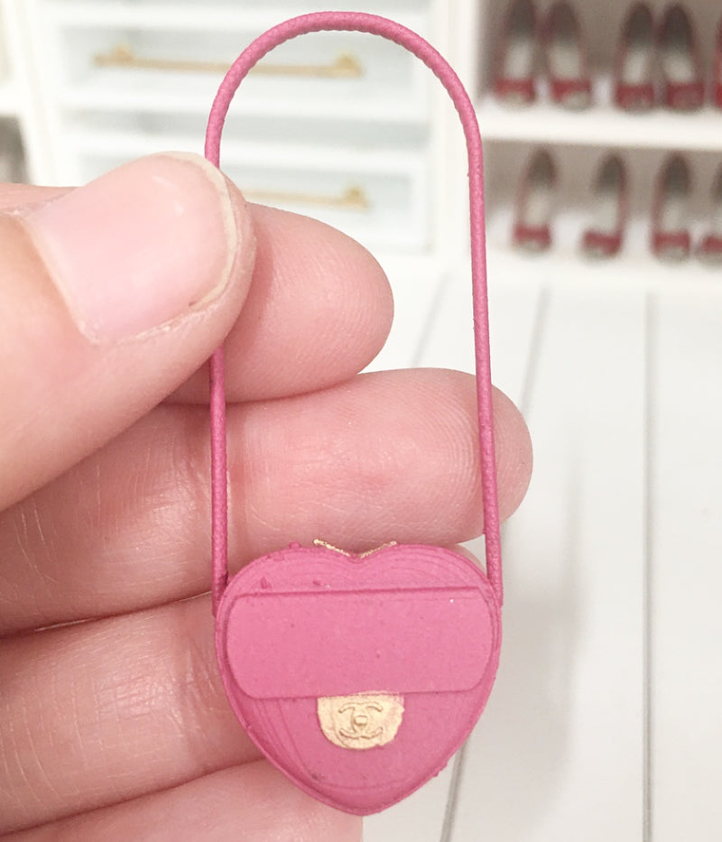 1:12 Scale | Miniature Farmhouse Dollhouse Chanel Heart Bag Pink
