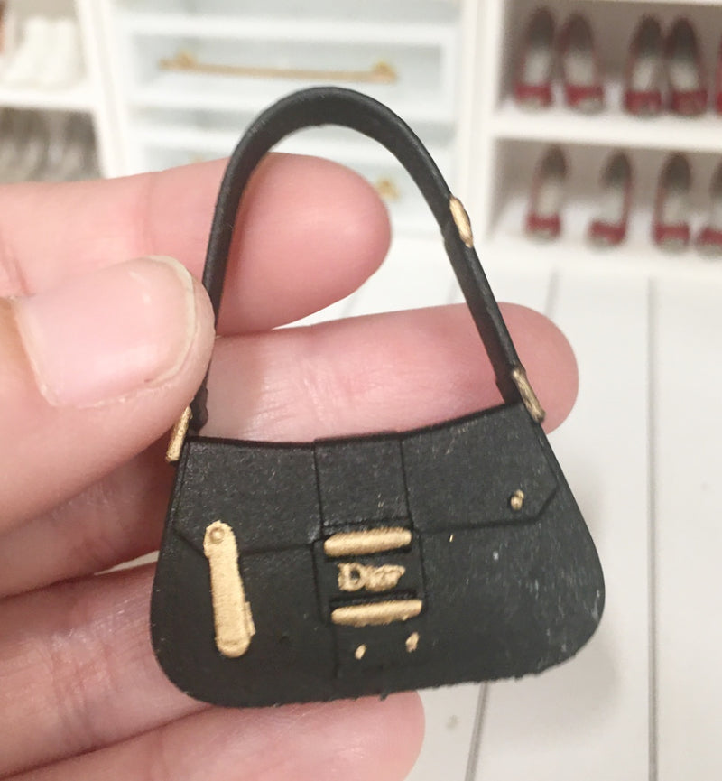 1:12 Scale | Miniature Farmhouse Dior Satchel Bag Black