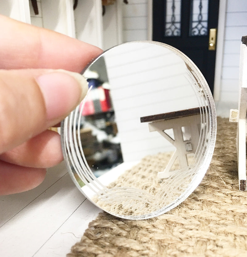 1 :12 Scale | Miniature Farmhouse Round Etched Mirror Large