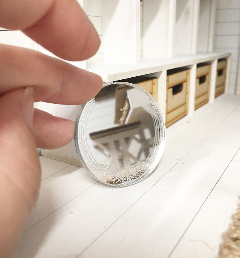 1 :12 Scale | Miniature Farmhouse Round Etched Mirror Small