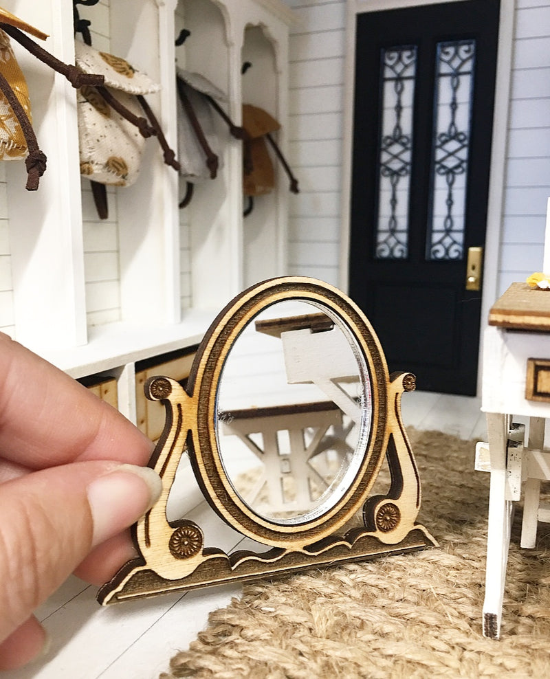 1 :12 Scale | Miniature Farmhouse Wooden Oval Mirror Small