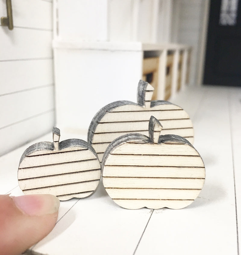 1 :12 Scale | Miniature Farmhouse Shiplap Pumpkins Set Of 3 White
