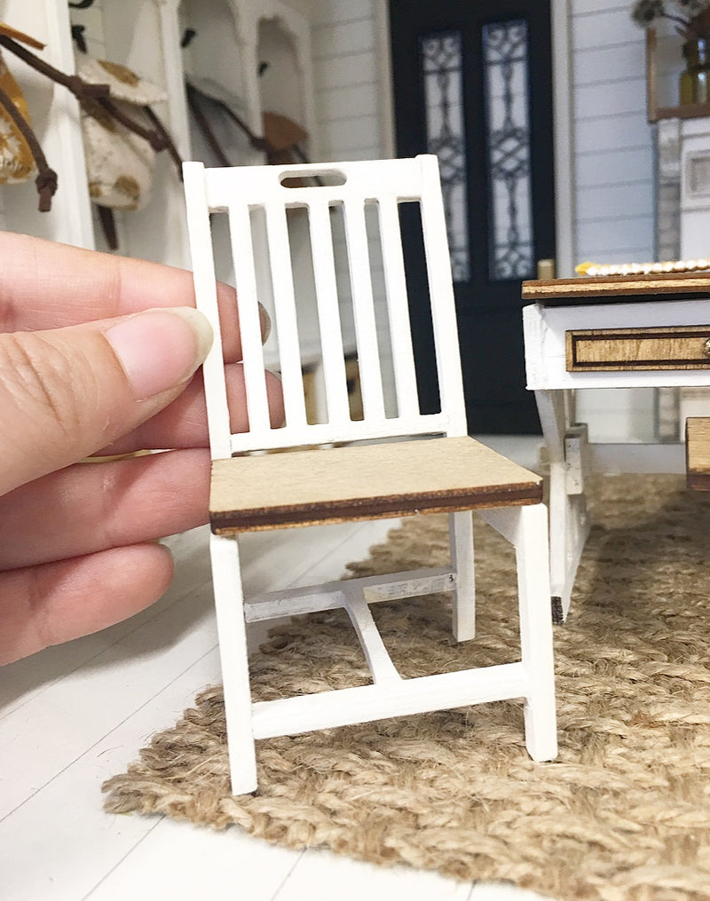 1 :12 Scale | Miniature Farmhouse Straight Back Chairs White & Wood