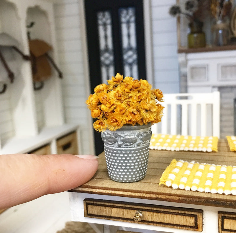 1 :12 Scale | Miniature Farmhouse Amber Flowers In Metal Pot