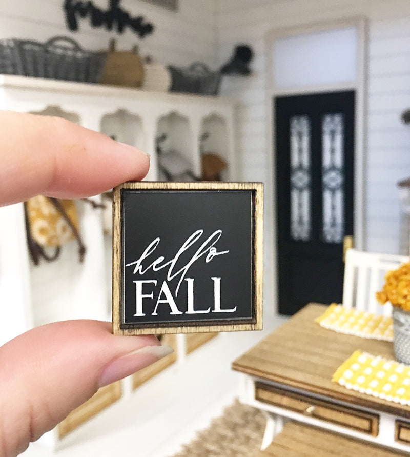 Miniature Dollhouse 1:12 Scale | Farmhouse Wooden Frame Hello Fall