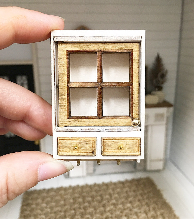 1 :12 Scale | Miniature Farmhouse Wall Cabinet White & Wood