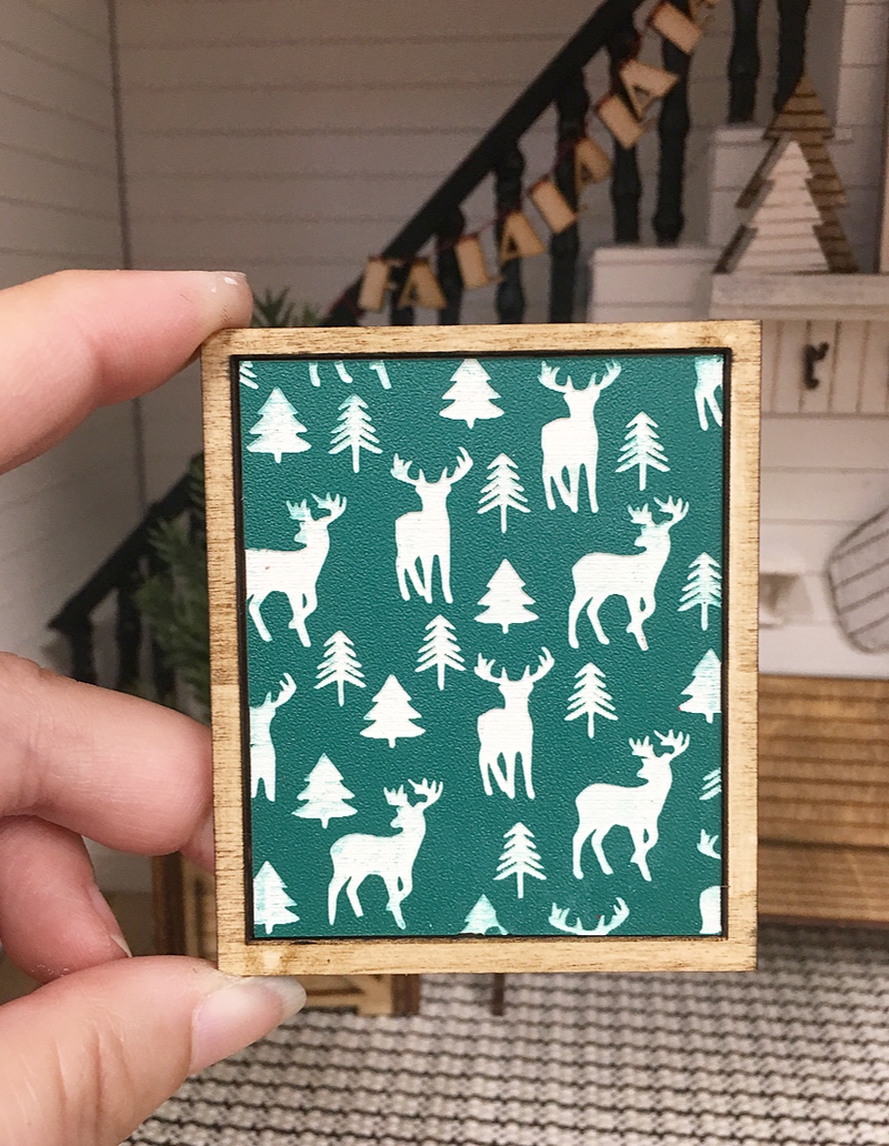 Miniature Dollhouse 1:12 Scale | Miniature Farmhouse Sign Reindeer Print Green