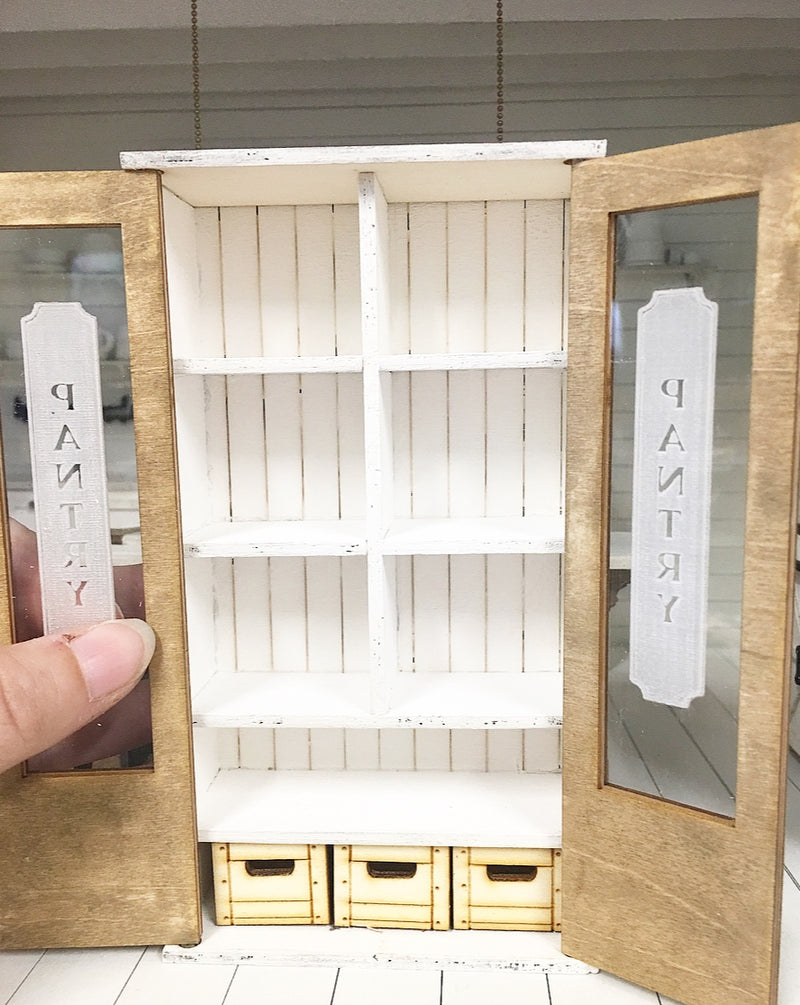 1 :12 Scale | Miniature Farmhouse Pantry with Frosted Doors