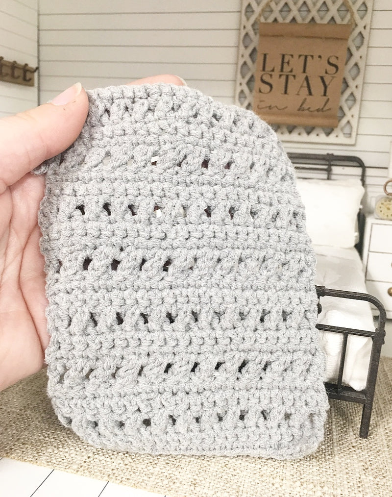 Miniature 1:12 | Miniature Hand Crocheted Bed Blanket Grey